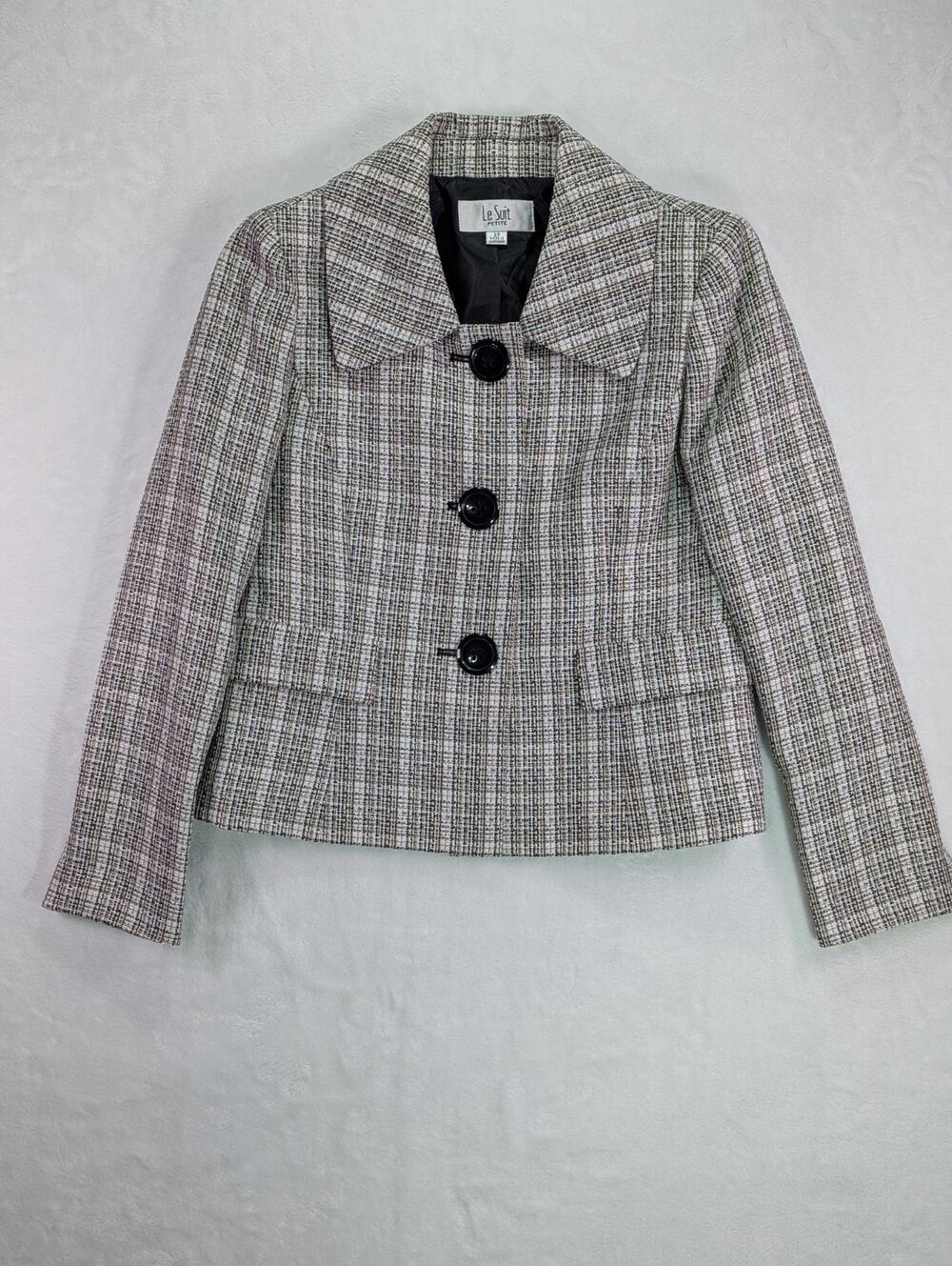 Le Suit Petite 2P Coquette Tweed 3-Button Blazer Jacket